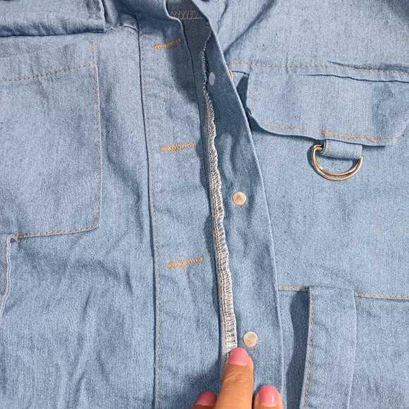 Casual Pocket Stretch Denim Plus Size Short Sleeve Crop Top Shorts Two-Piece - Picture 6 of 15